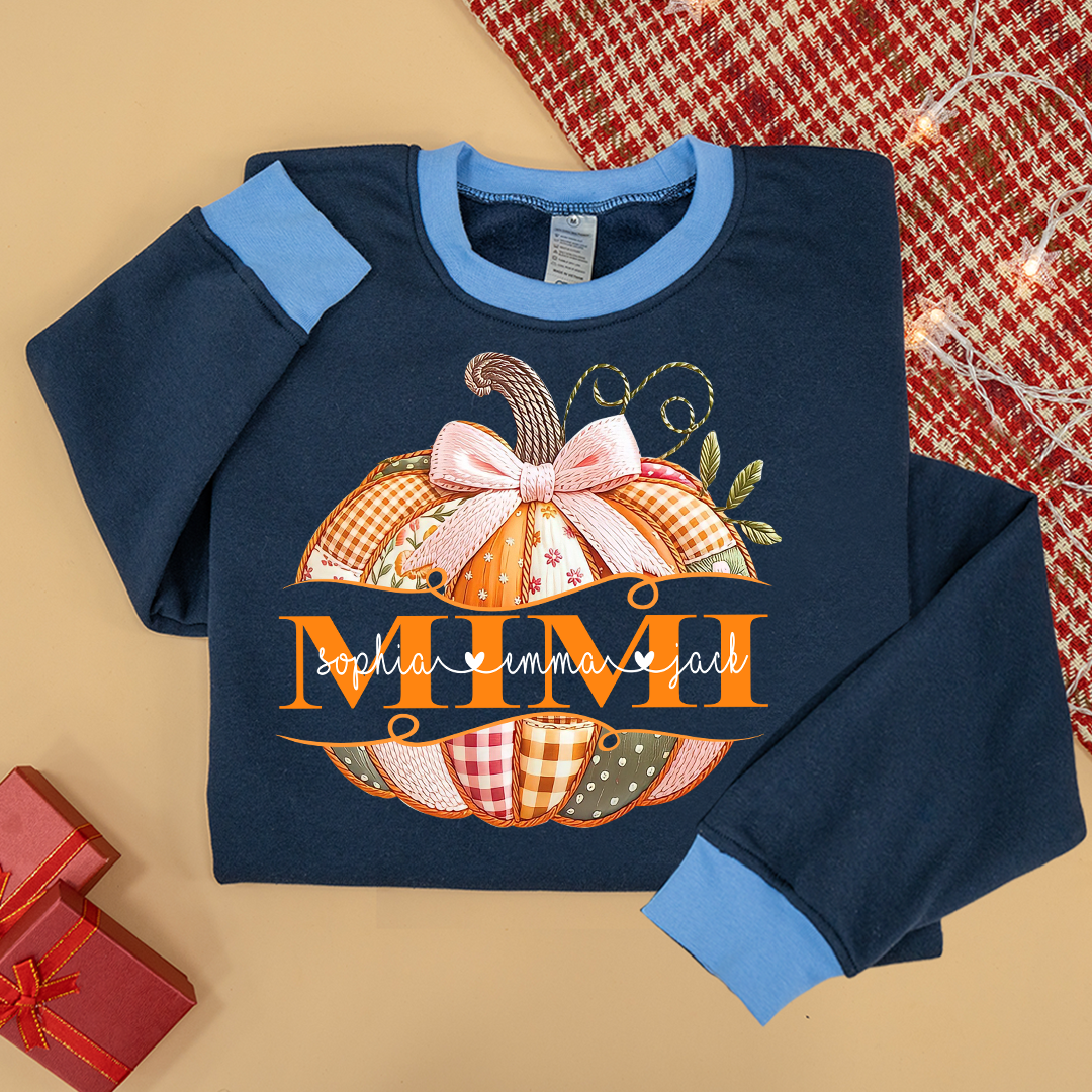 Mimi Pumpkin with Grandkids Names – Fall Gift for Grandma Sweatshirt Mix