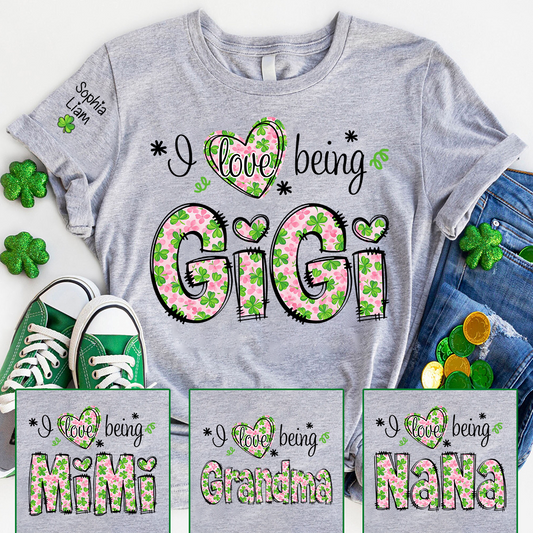 I Love Being Gigi Shirt, St Patrick’s Day Gigi Shirt With Shamrock Pattern