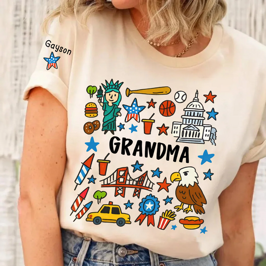 Patriotic 4th of July Custom Grandma and Grandkids Name, America 250th Anniversary Gift T-shirt