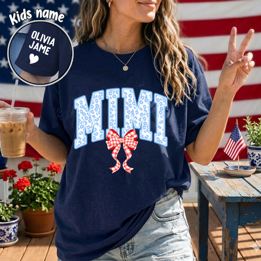 Patriotic 4th of July Mimi Nana Grandma and Grandkids Red White Blue Summer, Girly America T-Shirt