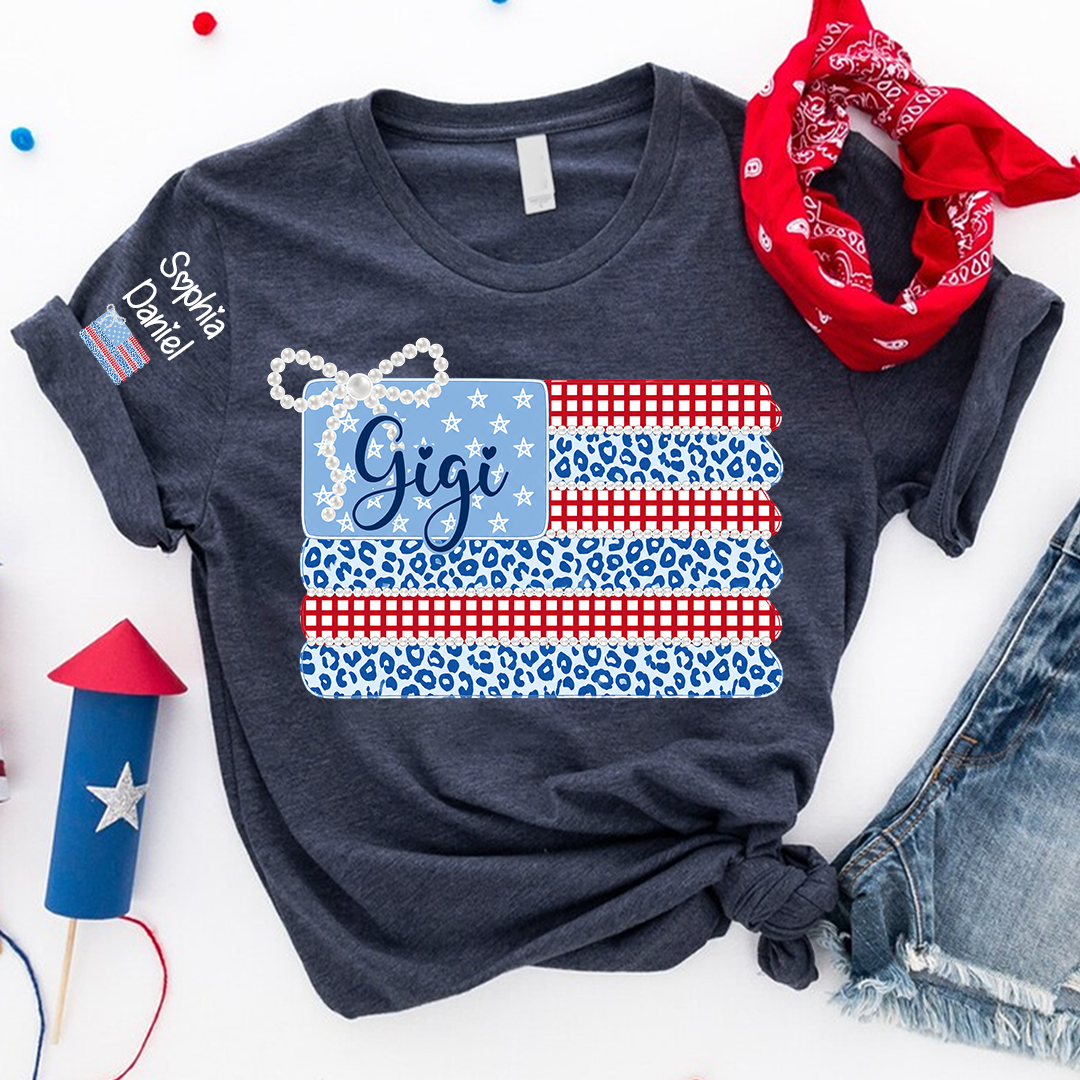 Patriotic Coquette USA Flag, Custom Mimi and Grandkids Name , 4th of July T-shirt