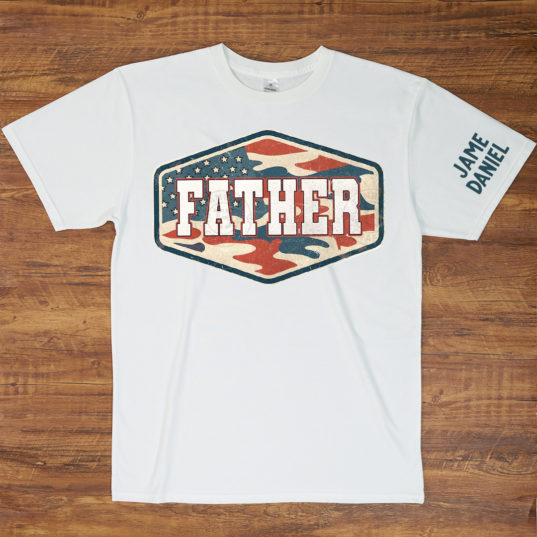 Patriotic Vintage Camouflage Papa Grandpa Dad, Custom Name Father's Day Gift T-Shirt