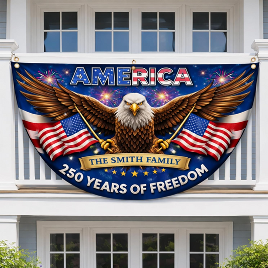 Personalized USA 250th Anniversary Bunting Flag with Family Name, 4th of July Patriotic Eagle