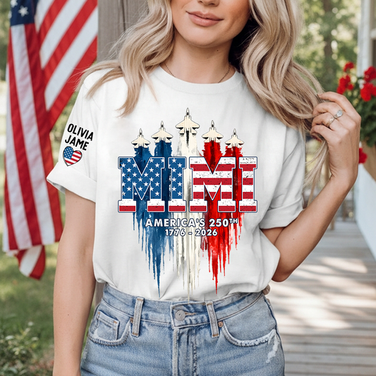 Personalized Mimi Nana Grandma And Grandkids American Flag Airplanes, 1776-2026 Patriotic Jets, 4th Of July Gift T-shirt