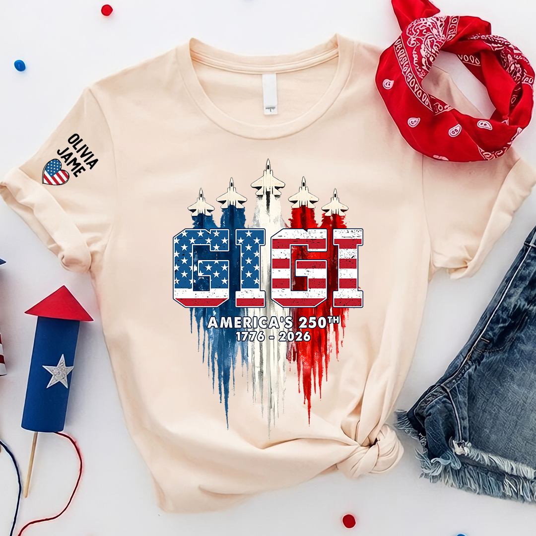 Personalized Mimi Nana Grandma And Grandkids American Flag Airplanes, 1776-2026 Patriotic Jets, 4th Of July Gift T-shirt