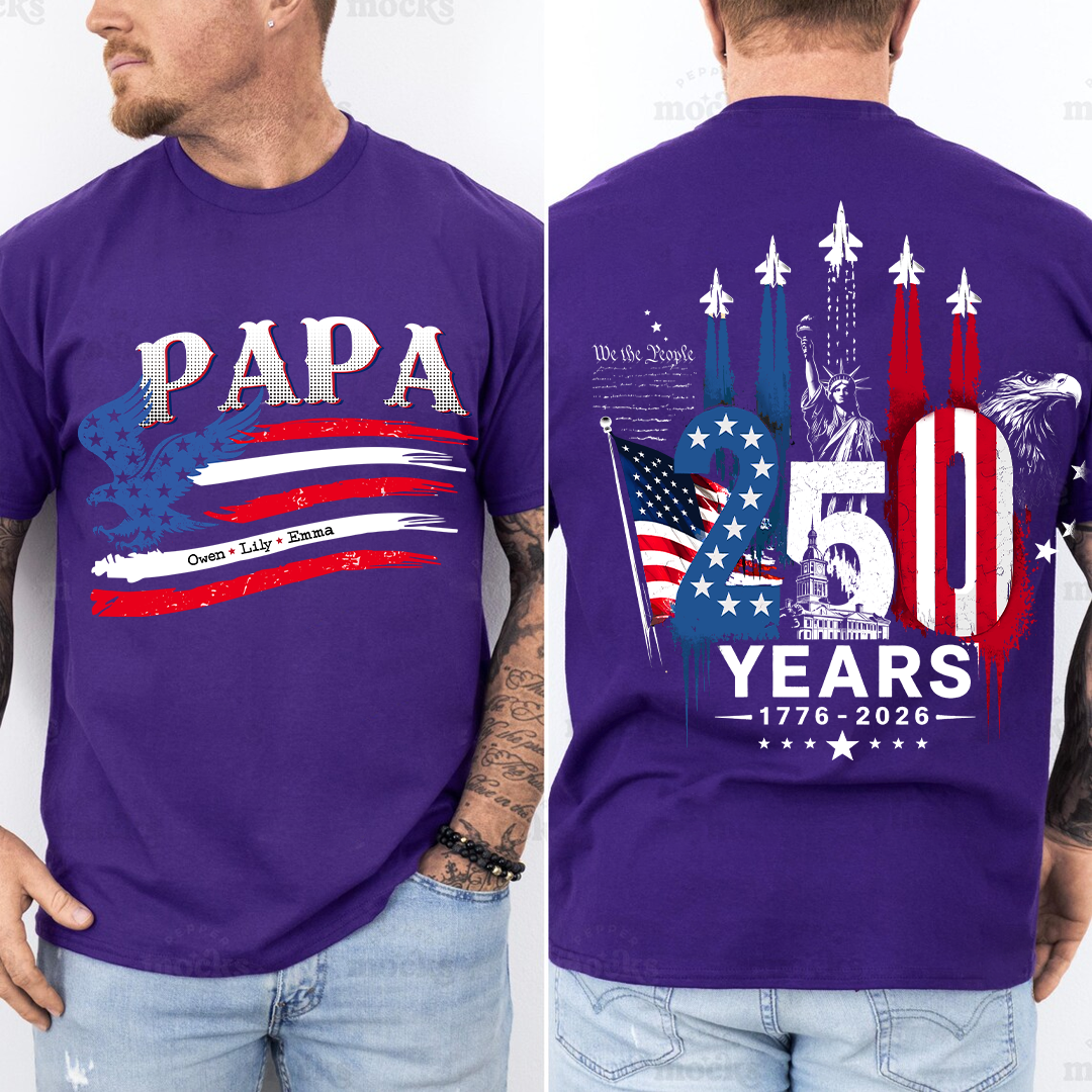 Personalized Papa and Grandkids with American Flag Eagle, American Flag, USA 250th Anniversary