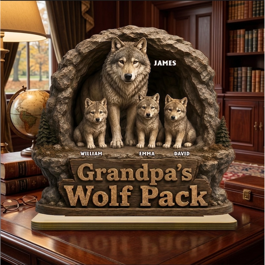 Personalized Papa's Daddy Wolf Pack Wooden Plaque, Customized Sign Decorations, Cool Father's Day Birthday Gifts