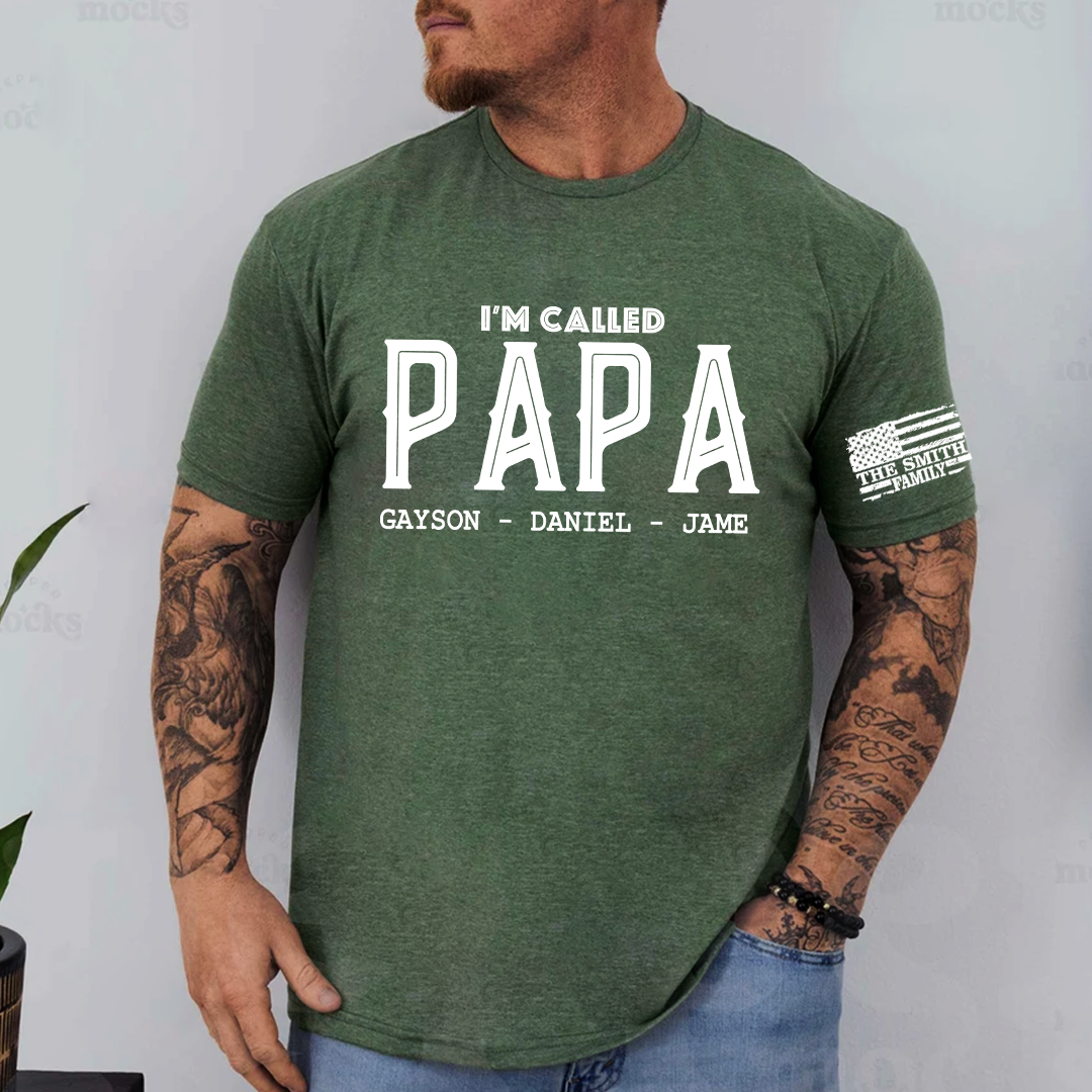 Personalized Grandpa Papa Dad and Grandkids Fathers Day Gift T-Shirt