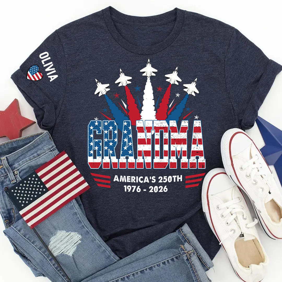 Personalized Mimi Nana Grandma American And Grandkids Flag Airplanes USA Fighter Jets, 1776 - 2026 Patriotic 4th Of July