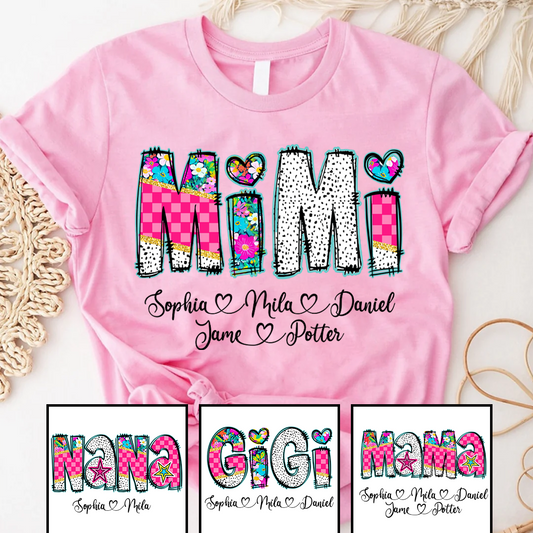Pink Gigi Floral Custom Gigi And Grandkids T-Shirt