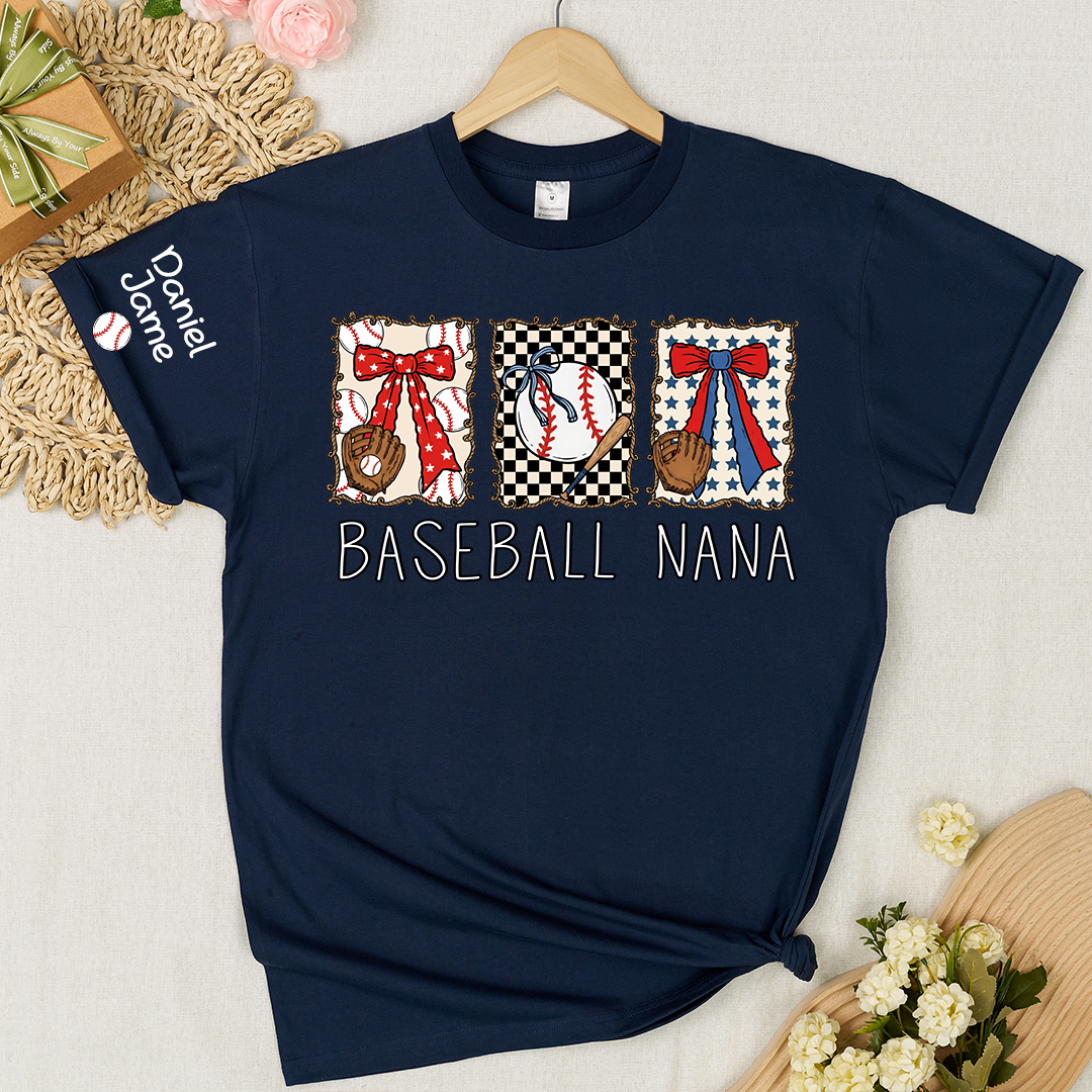 Preppy Baseball Game Day Baseball Nana Custom Grandma and Grandkids Tshirt