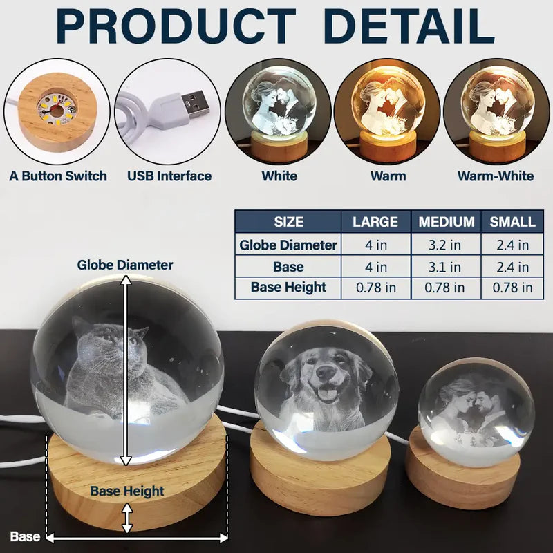Personalized Globe Lamp with Custom Photo – Cozy Night Light Keepsake & Unique Gift for Family and Friends Crystal Night Ball