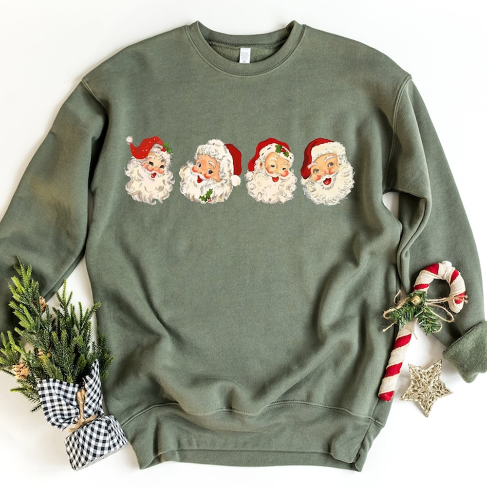 Retro Cheerful Santa Sweatshirt, Santa Merry Christmas Sweatshirt, Vintage Santa Claus Graphic Tee, Xmas Women Men Gift, Classic Christmas Sweatshirt