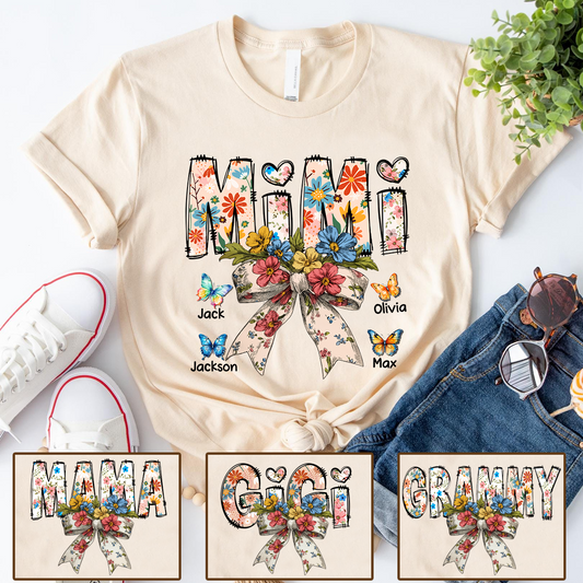 Personalized Mimi Flower Bow Butterfly With Grandkids Mother's Day TH T-Shirt