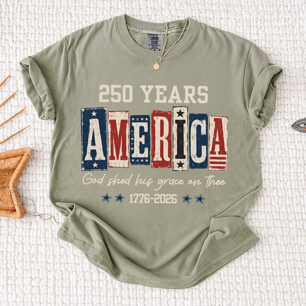Comfort Colors® Christian American Flag Shirt, 250 Years America Shirt, God Shed His Grace 1776-2026 Patriotic Independence Day Faith Freedom Shirt