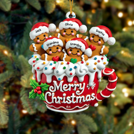 Custom Gingerbread Family Ornament – Christmas Tree Decoration with Names