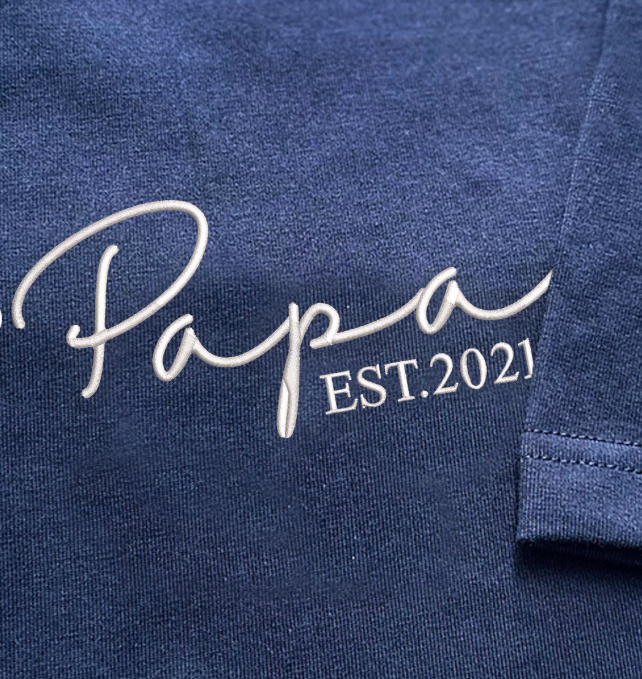 Papa Est Embroidered Father's Day T-Shirt Embroidered T-Shirt