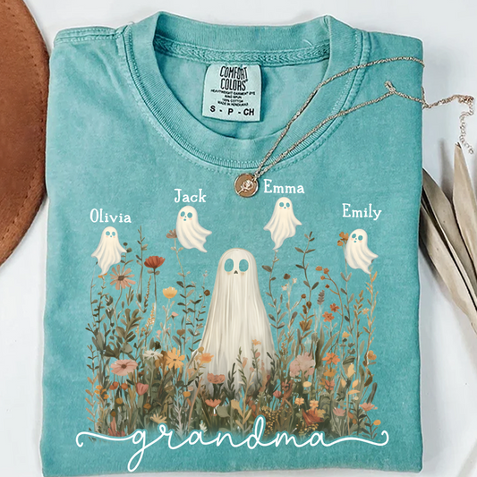 Comfort Colors® Grandma Cute Ghost in Wildflowers And Grandkids T-Shirt