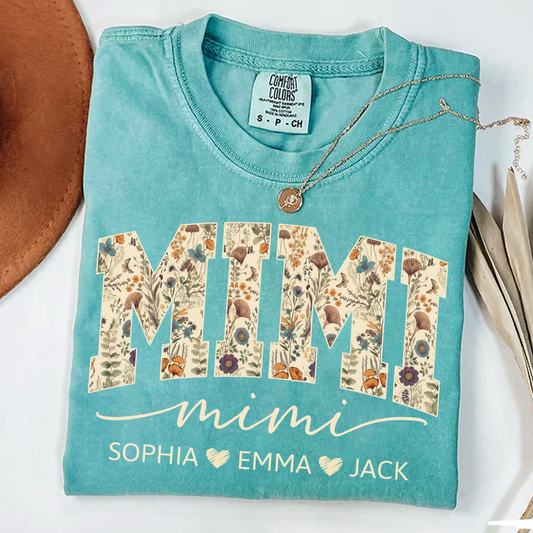 Comfort Colors® Mimi Flower And Grandkids Shirt – Custom Comfort Colors Tee for Grandma