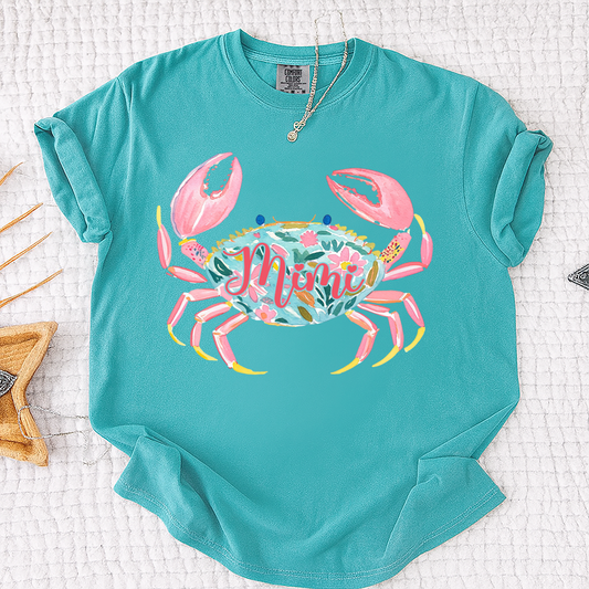 Comfort Colors® Personalized Mimi Crab Shirt, Custom Grandma Beach Shirt, Cute Floral Crab Summer Tee, Ocean Vacation Gift for Mimi Nana Gigi, Birthday Mothers Day Shirt