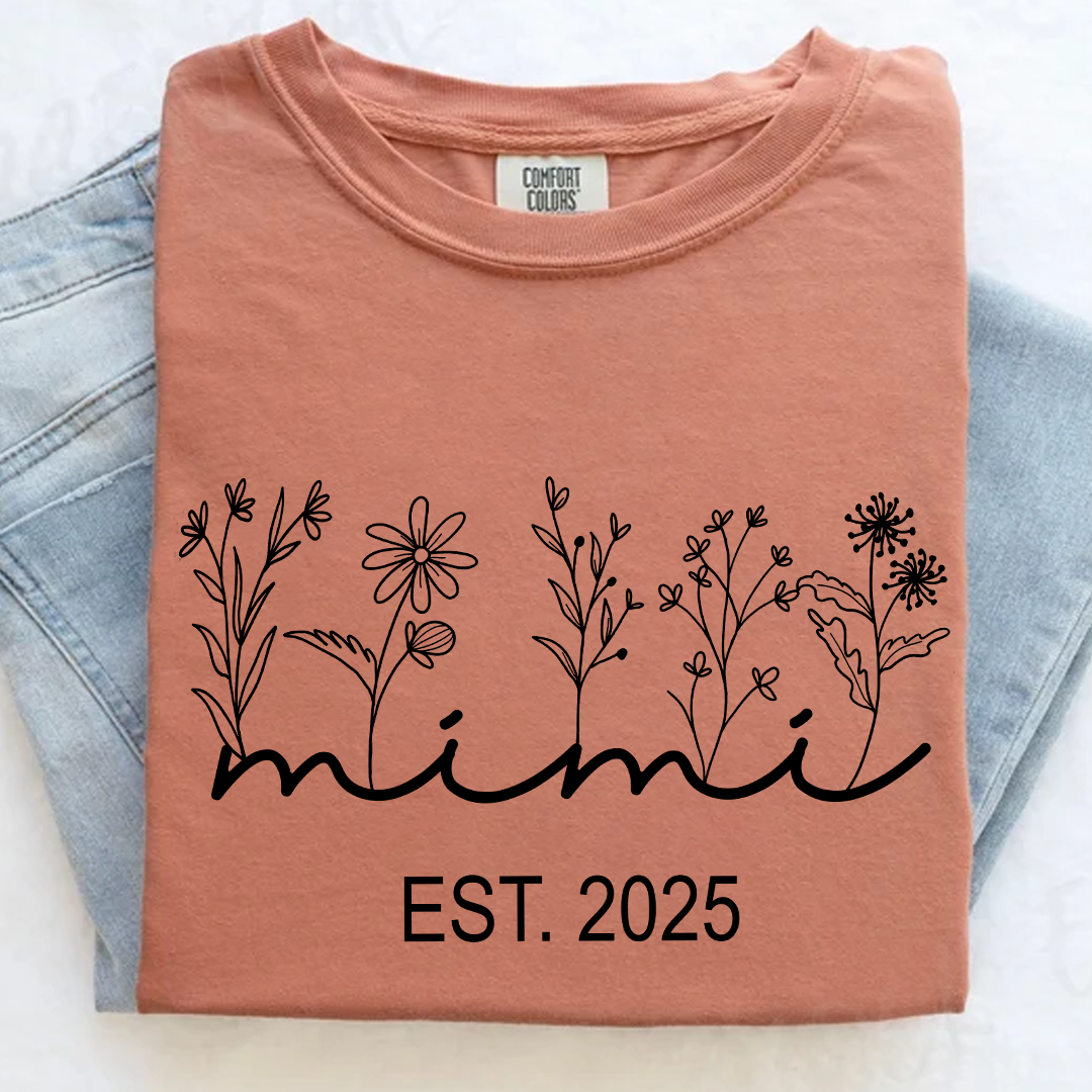 Comfort Colors® Mimi Est Wildflowers T-Shirt, Custom Grandma With Grandkids, Gift for Grandma