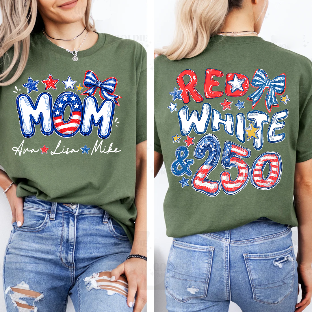Personalize Mom And Kid Names, Celebrate 250 Years of Freedom Shirt