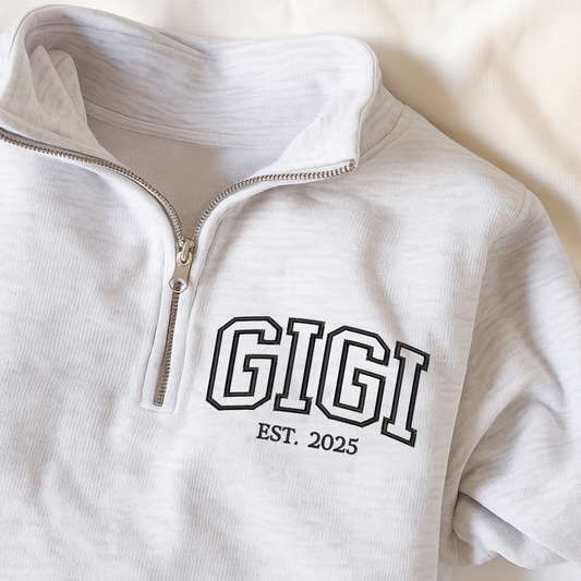 Personalized Gigi Est Embroidered Set – Custom Family Name Sweatshirt and Sweatpants Embroidery Outfit – Parents Gift for Christmas, Anniversary