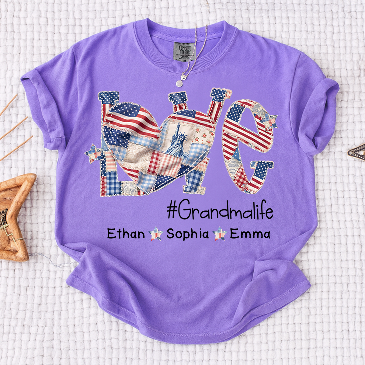 Grandma Patriotic Shirt, Love Grandmalife T-Shirt with Custom Names and Flag Design