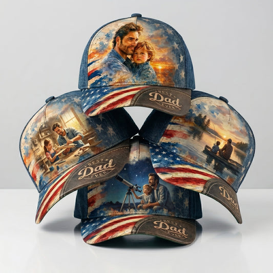 The Patriotic "Best Dad Ever" Custom Photo Watercolor Cap