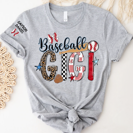 Baseball Game Day Nana Gigi Mimi Grandma and Grandkids Personalized T-shirt