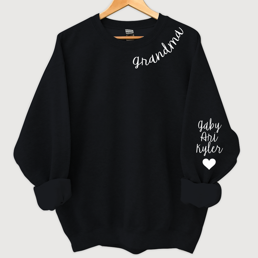 Nana Sweatshirt with name on collar and Grandkids names on sleeve, Grandma Sweatshirt
