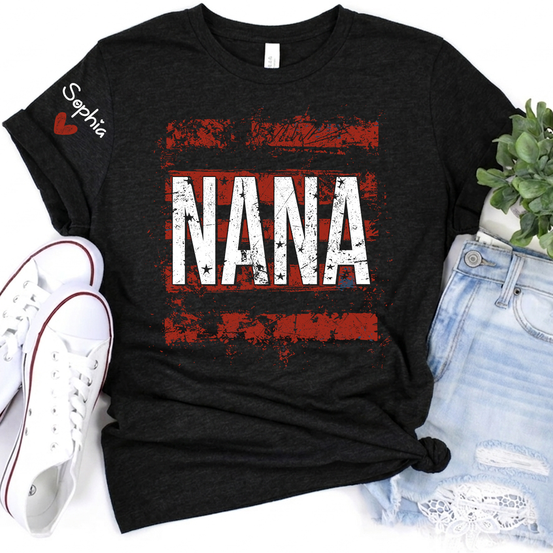 Personalized Nana American Flag T-Shirt, Custom Nana, Gigi, Mimi, Mama Design, Patriotic Family Shirt, Gifts for 4th of July, Independence Day