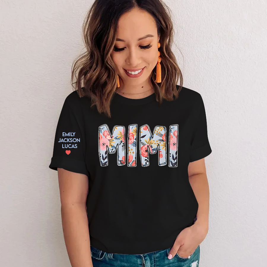 Mimi Pattern Flower with grandkids mother's day T-Shirt