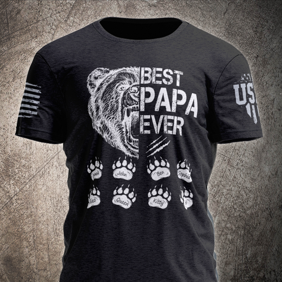 Personalized Best Papa Ever - Bear Art T-Shirt