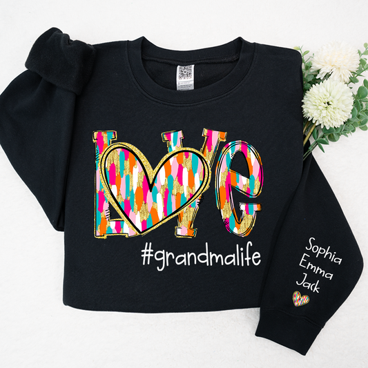 Personalized Love grandmalife Colorful And Grandkids Chritsmas Sweatshirt