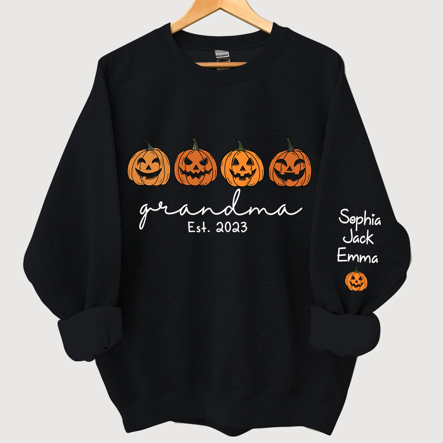 Grandma Est Pumpkin Face And Grandkids Autumn CL01 Sweatshirt