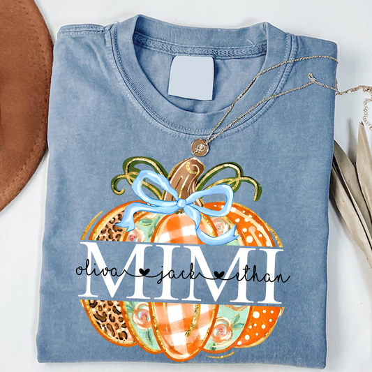 Comfort Colors® Personalized Mimi Pumpkin T-shirt, Autumn shirt for grandma with grandchildren's names, Cute autumn Thanksgiving gift for grandma