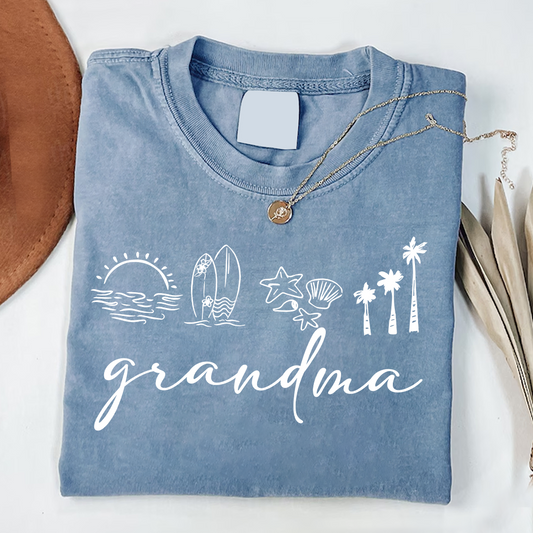 Comfort Colors® Personalized Grandma Coastal Shirt, Custom Nana Gigi Mimi Beach Shirt, Tropical Summer Vacation Shirt for Grandma