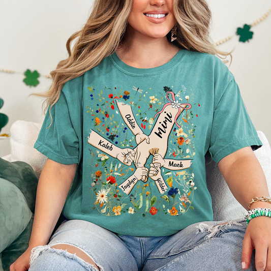 Comfort Colors® Mimi Hand Flower 2025 T-Shirt, Custom Grandma With Grandkids Shirt