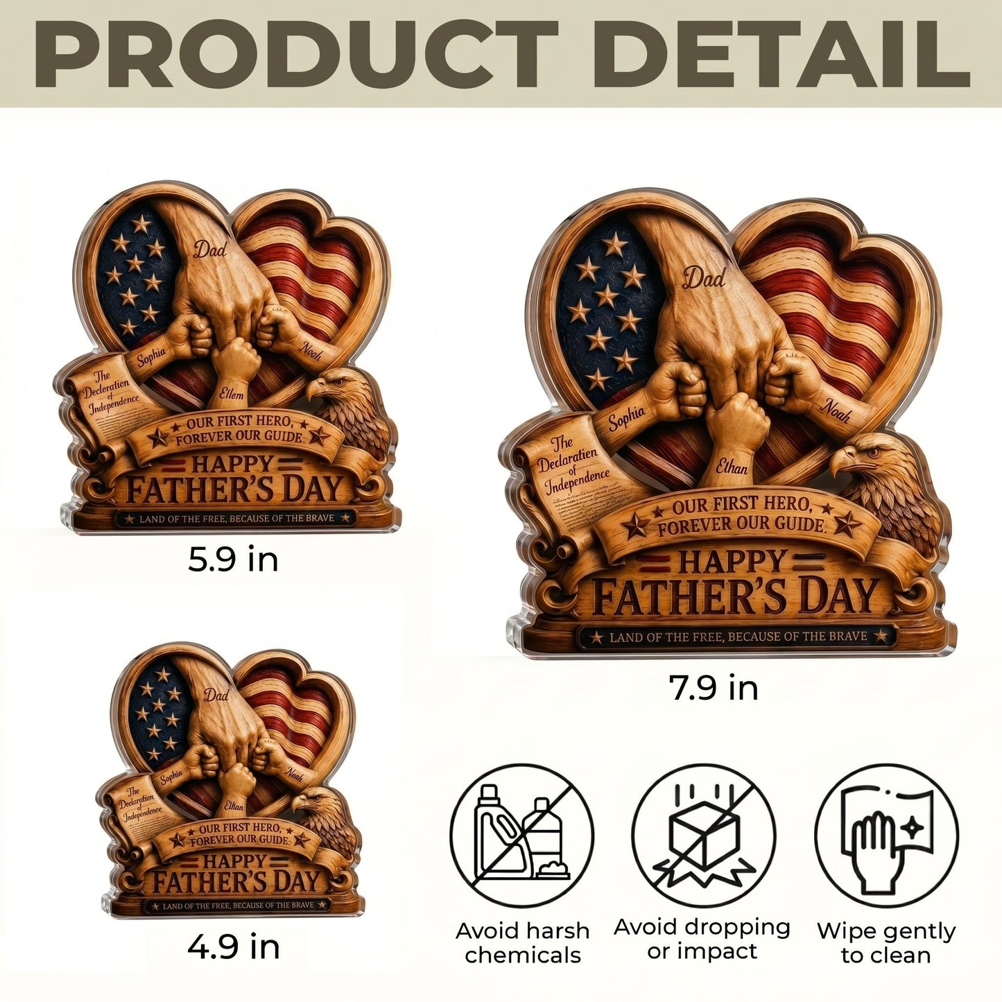 Personalized Father’s Day and America Anniversary Acrylic Plaque – Custom Dad & Child Hand Holding Keepsake
