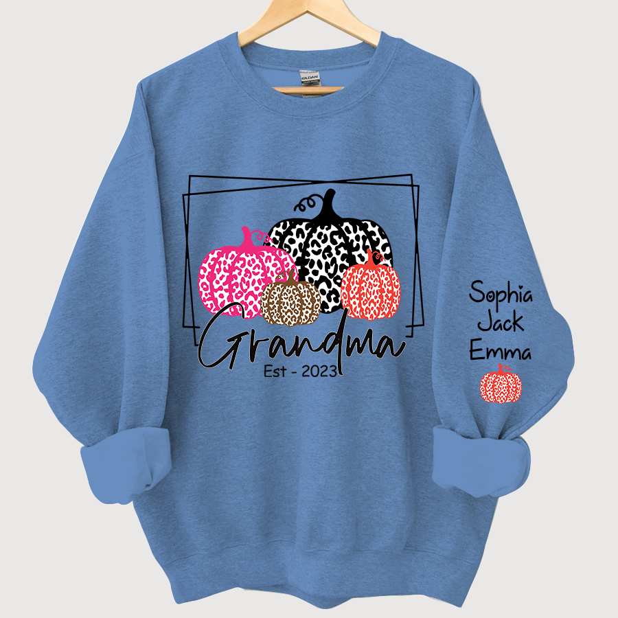 Grandma Pumpkin Leopard Color Est And Grandkids Autumn Sweatshirt