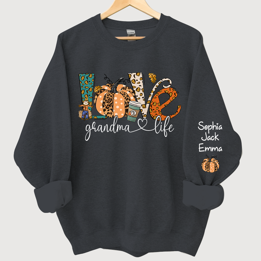Love Grandmalife Leopard Pumpkin And Grandmkids Autumn Sweatshirt