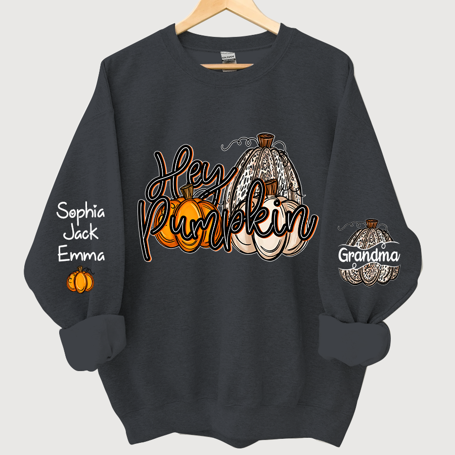 Personalized Hey Pumpkin Grandma And Kids autumn Sweatshirt