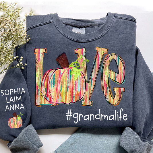 Colorful Pumpkin Love GrandmaLife – Fall Striped Design And Grandkids Sweatshirt