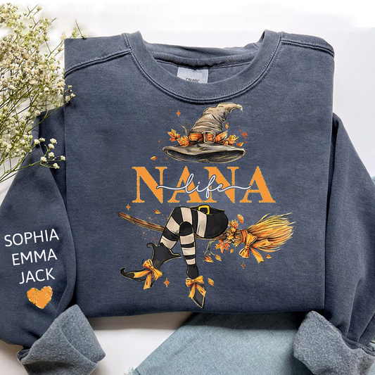 Nana life Witches Broomstick And Grandkids Christmas Sweatshirt