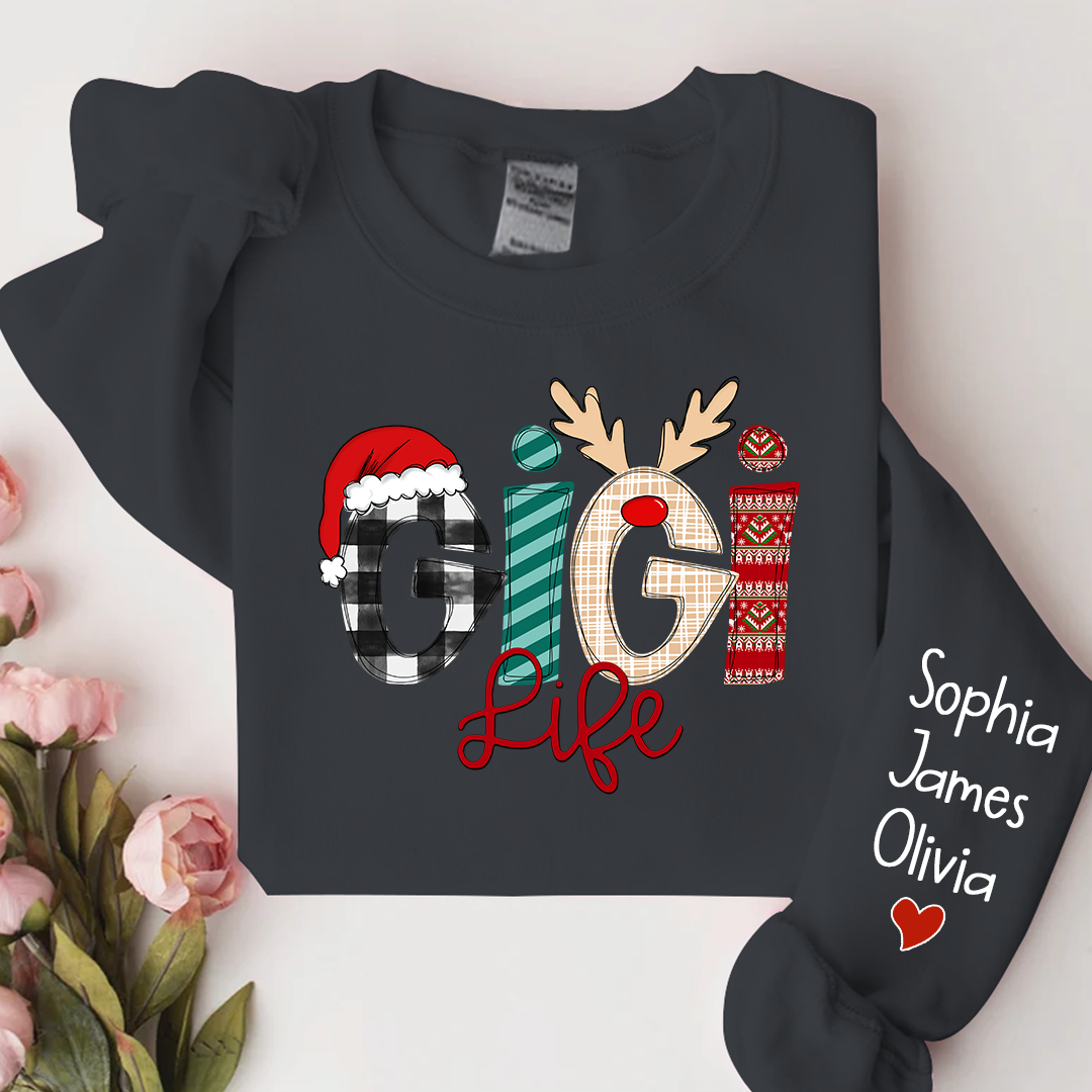 Gigi Life Merry Christmas Sweatshirt, Custom Grandma and Grandkids Sweatshirt