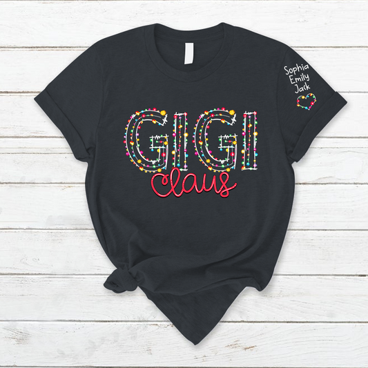 Gigi Claus Christmas lights And Grandkids Christmas Merry T-Shirt