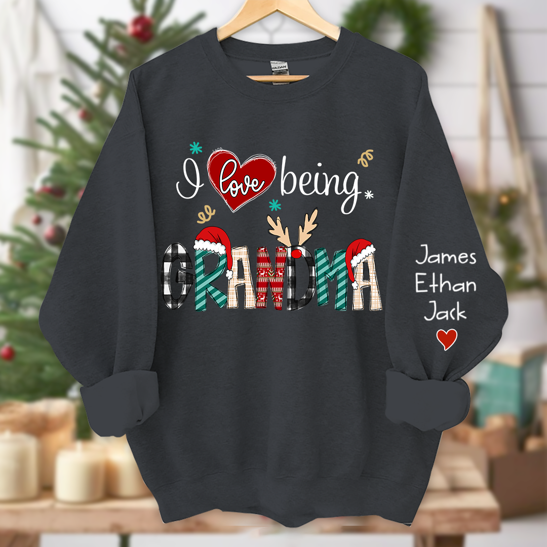 Personalized I Love Being Grandma Merry Christmas Sweatshirt, Custom Grandma and Grandkids Sweatshirt