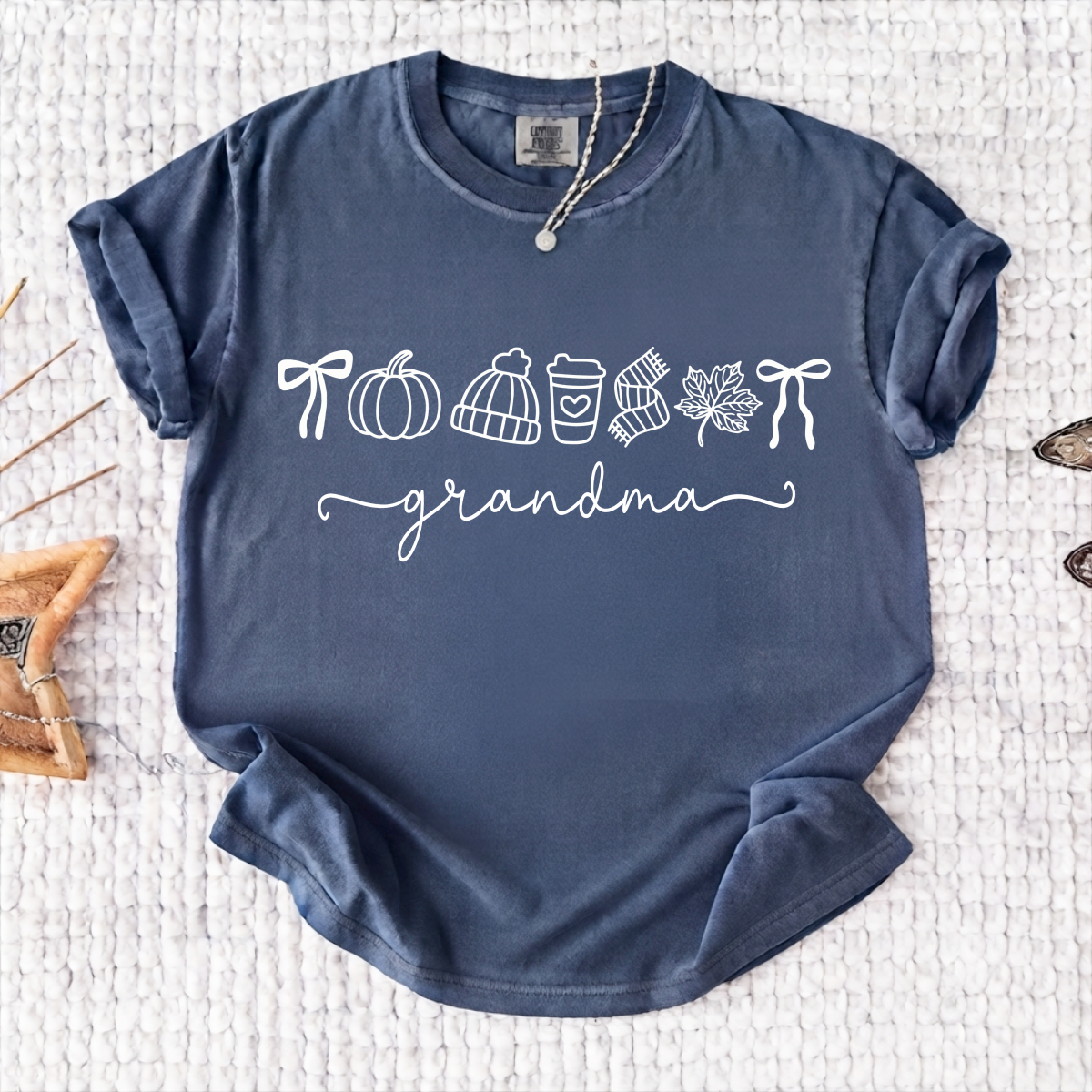 Comfort Colors® Personalized Grandma Fall T-Shirt, Pumpkin Coffee Autumn Leaves Shirt, Custom Grandma Name Thanksgiving Gift, Custom Family Names Gift for Grandma
