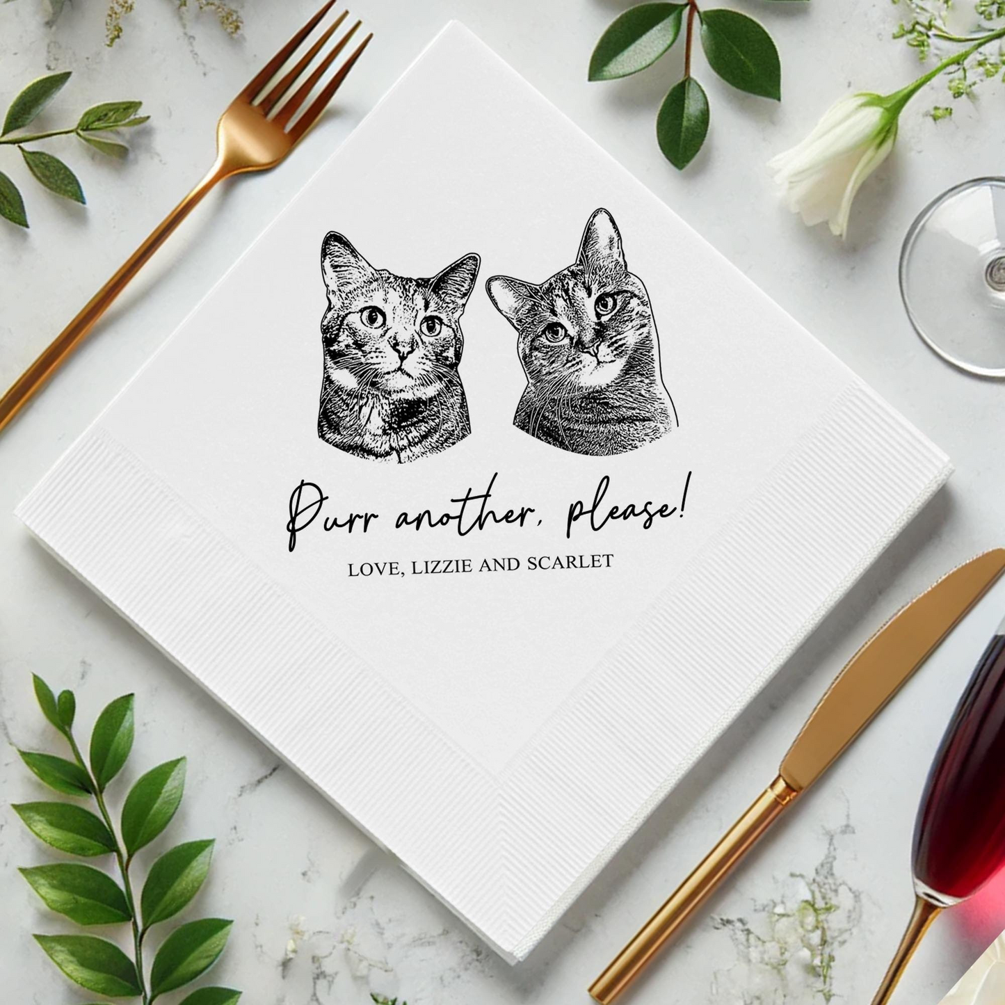 Personalized Cat Cocktail Napkins โ Custom Pet Portrait Wedding & Party Decor
